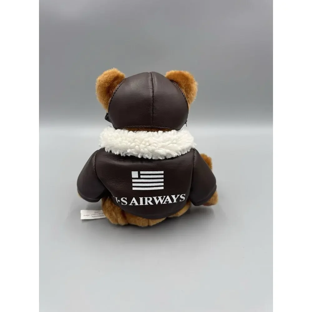 US Airways Pilot Teddy Bear Aviator Plush In Bomber Jacket Goggles 8”